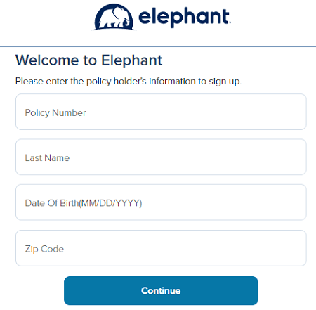 elephant insurance new account setup page