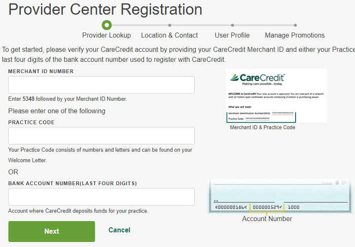 Care Credit Provider Center registration form