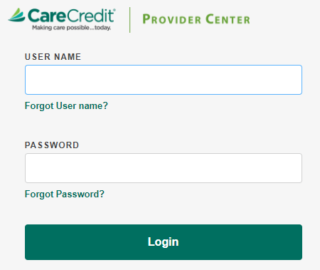 Care Credit Provider account login form