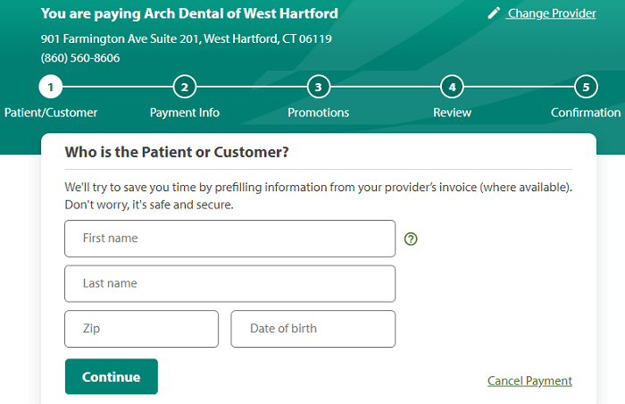 CareCredit Arch Dental of West Hartford payment page