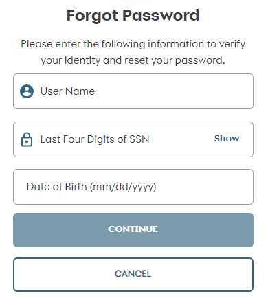 CareCredit Consumer account password reset form