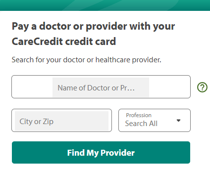 CareCredit Provider search form for payment purpose