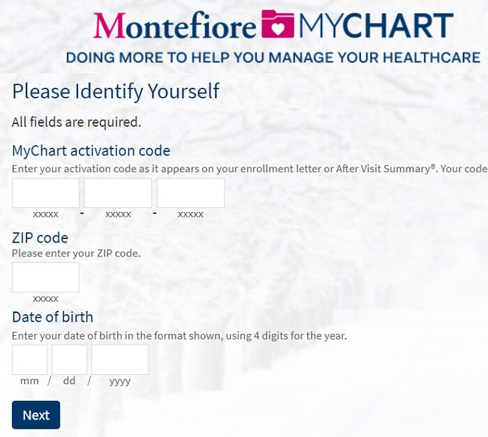 My Montefiore Chart activation page