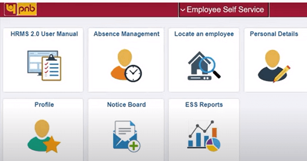 PNB HRMS employee self-service page