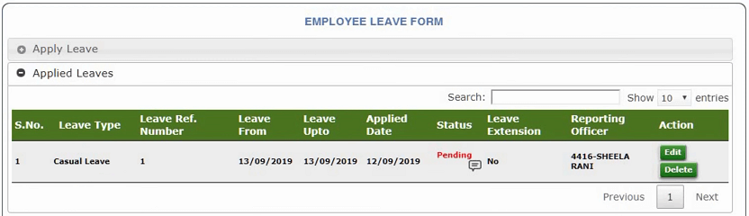 Punjab HRMS applied leave details