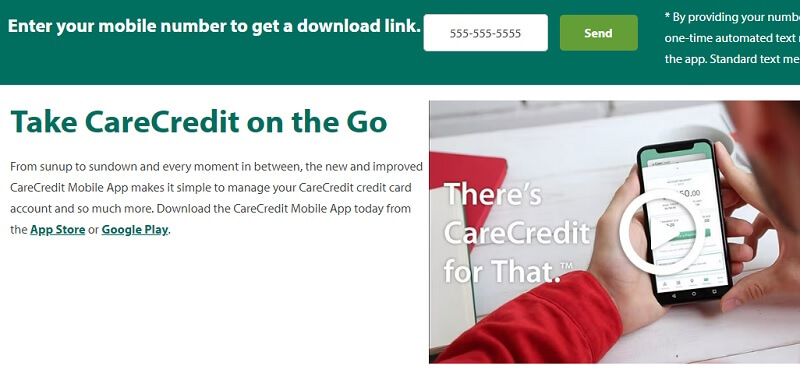 mobile app page on the carecredit.com website