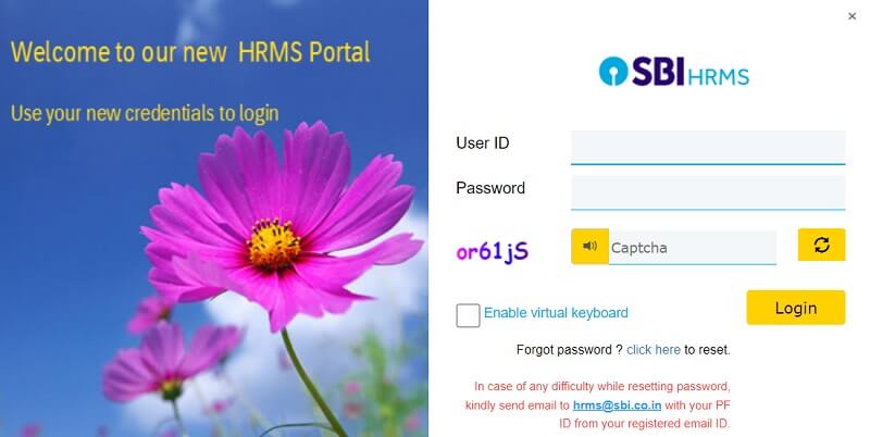 SBI HRMS employee login page