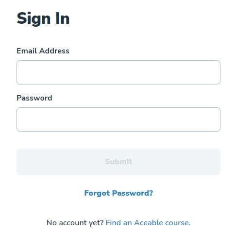 Aceable Driving Ed login page