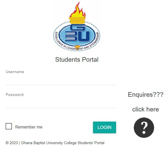 GBUC Student Portal Login page