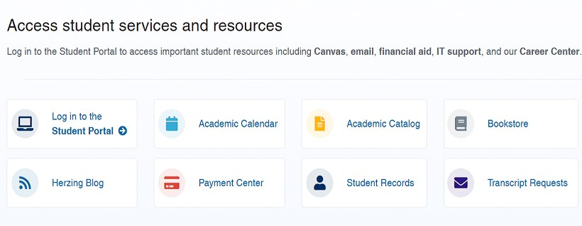 Herzing.edu student resources web page