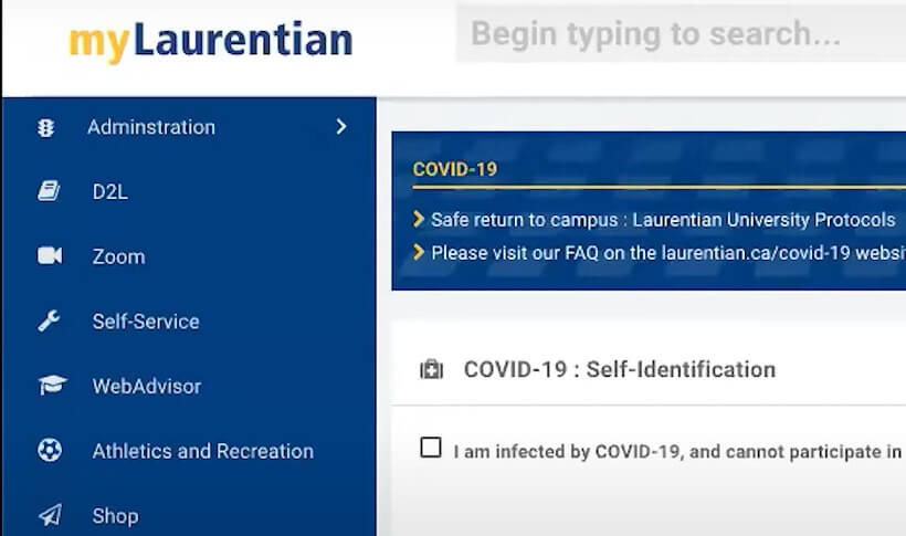 Laurentian University student dashboard page