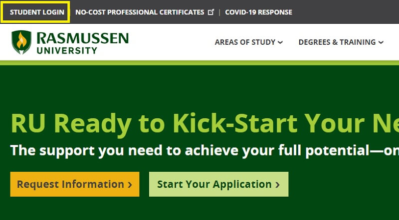 Student login link on the Rasmussen university website