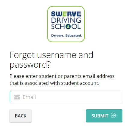 Swerve driving school student password reset page